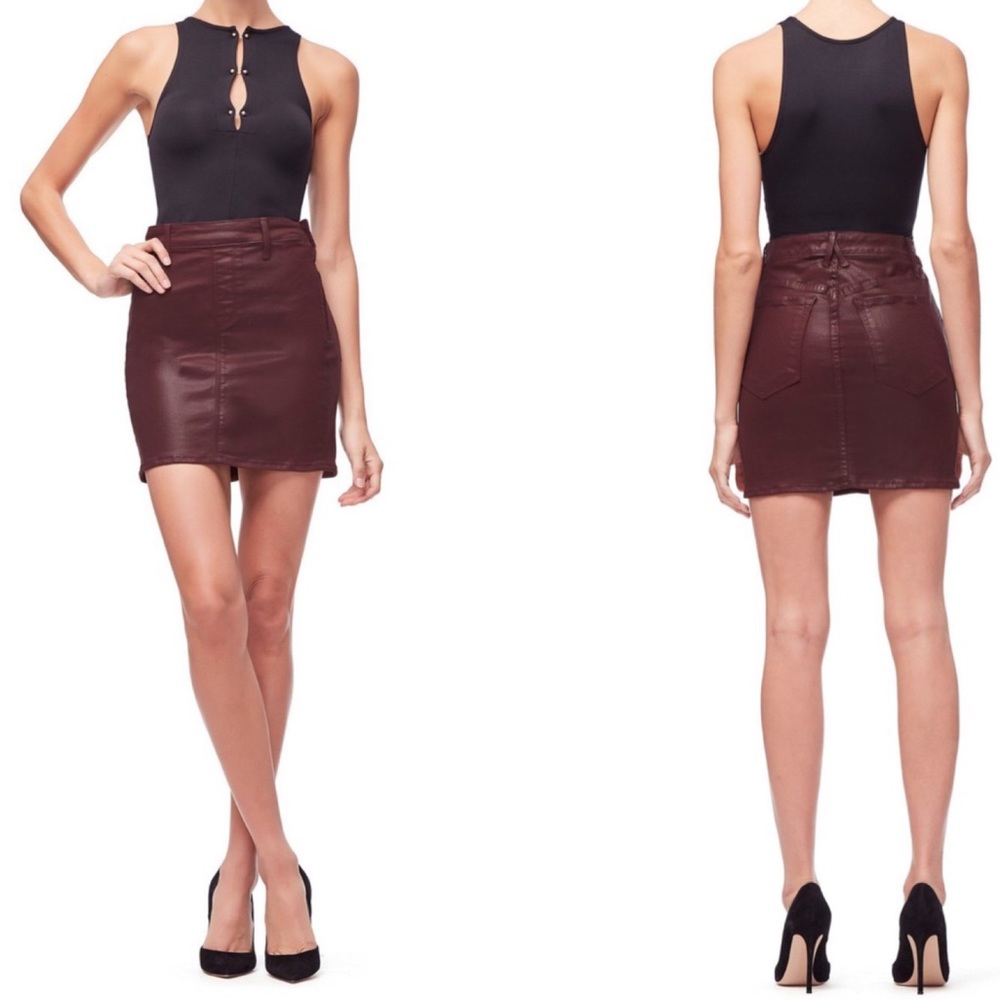 NWT Good American Waxed Burgundy Mini Skirt